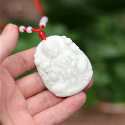 Натуральный белый китайский нефрит Гуаньинь кулон ожерелье Шарм ювелирные изделия резной амулет модные аксессуары Подарки для женщин и мужчин