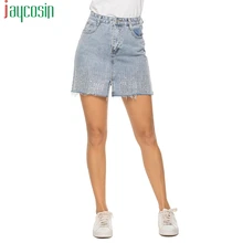 Женская джинсовая мини-юбка с высокой талией и карманами с блестками, Повседневная модная женская юбка, Повседневная дышащая женская юбка размера плюс вечерние юбки