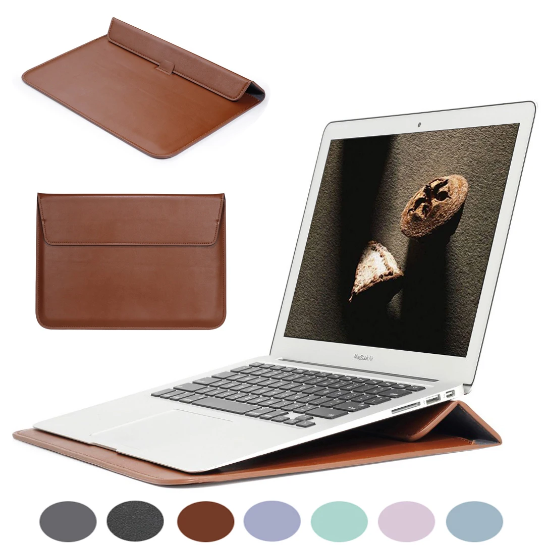 

PU Leather Sleeve Notebook Bag For Macbook Air 13 Pro Retina 12 13 15 Laptop Case For Macbook New Air 13 A1932 Stand Cover