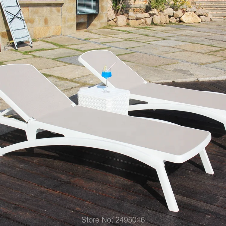 Пластиковая белая уличная мебель пляжное кресло шезлонг с teslin ткань для пляжа, бассейна (Буле и хаки)