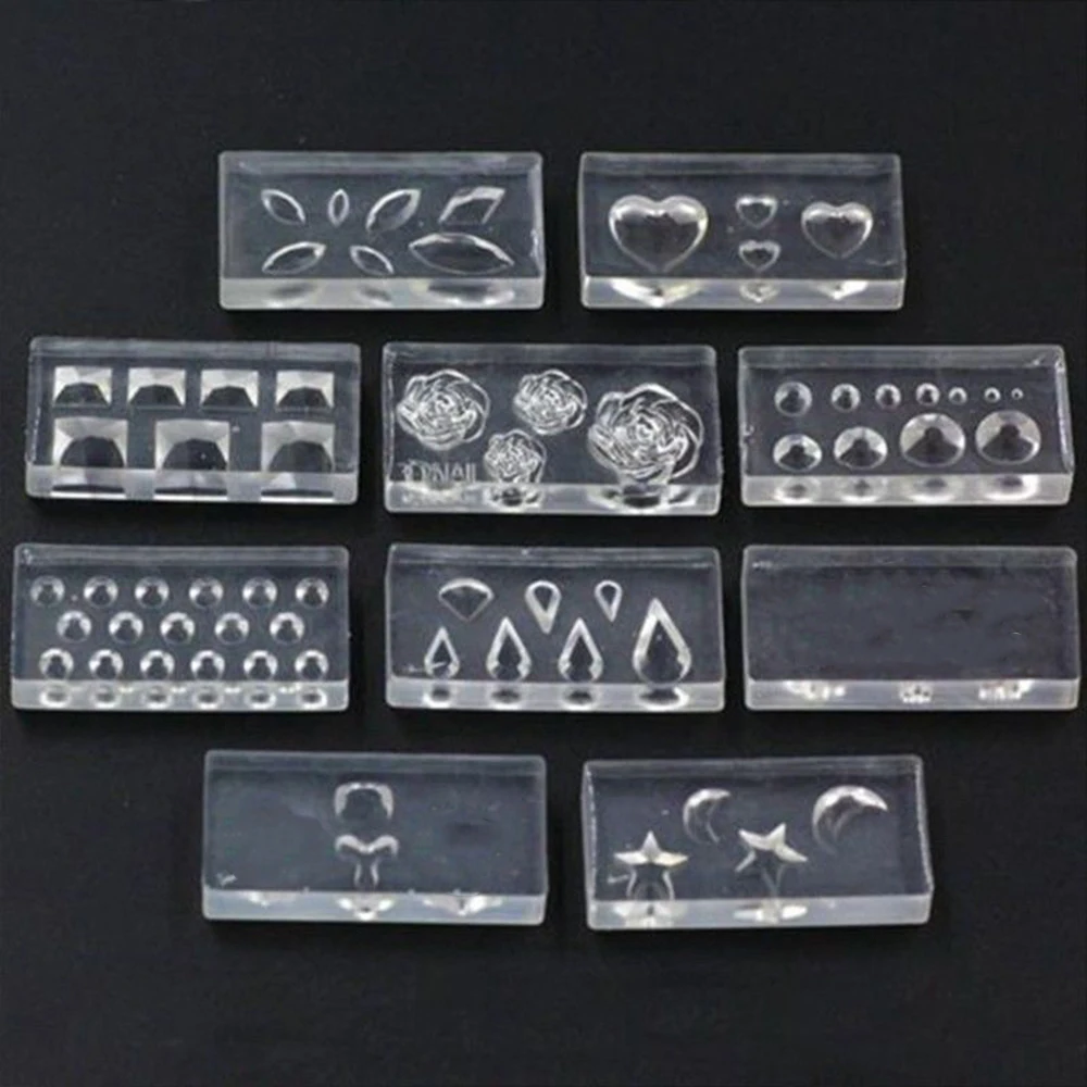 10pcs Nail Carving Mold 3D Silicone Mold Nail Art Mold Template DIY Manicure Decoration