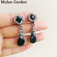 M& G, черные стразы в форме капли воды, Винтажные серьги, Boho, элегантные клипсы для ушей, красный камень, циркон, роскошные серьги, Женские Ювелирные изделия, аксессуары