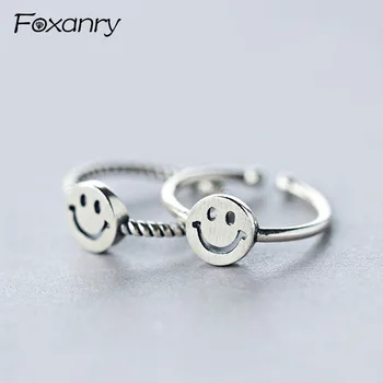 

Foxanry Wholesale 925 Sterling Silver Engagement Rings Charm Women Bohemian Jewelry New Fashion Smiling Face Party Accessories