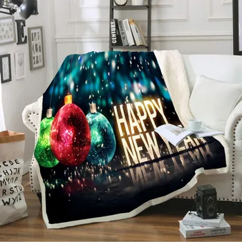

Happy New Year Print Throw Blanket Snowflake Sherpa Fleece Soft Microfiber Blanket for Bed Home Decor Blanket Christmas Gift
