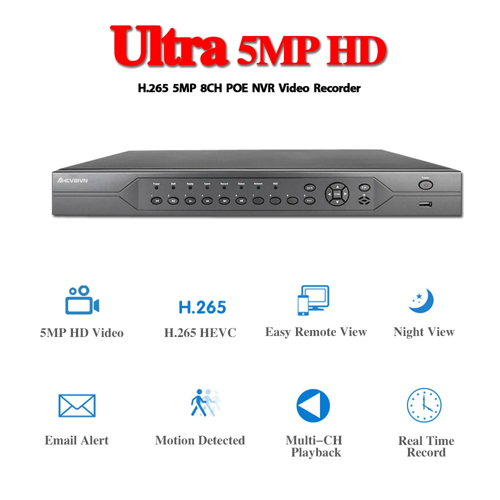 H.265 16CH 5MP 3MP 2MP 8CH 4K 48V POE NVR P2P ONVIF 5MP сетевой видеорегистратор для IP камеры видеонаблюдения CCTV системы