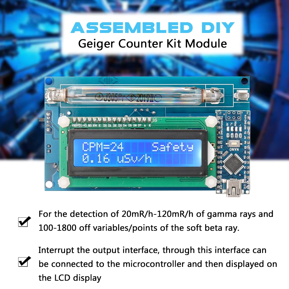 

Assembled DIY Geiger Counter Kit Module Nuclear Radiation Detector with LCD Display