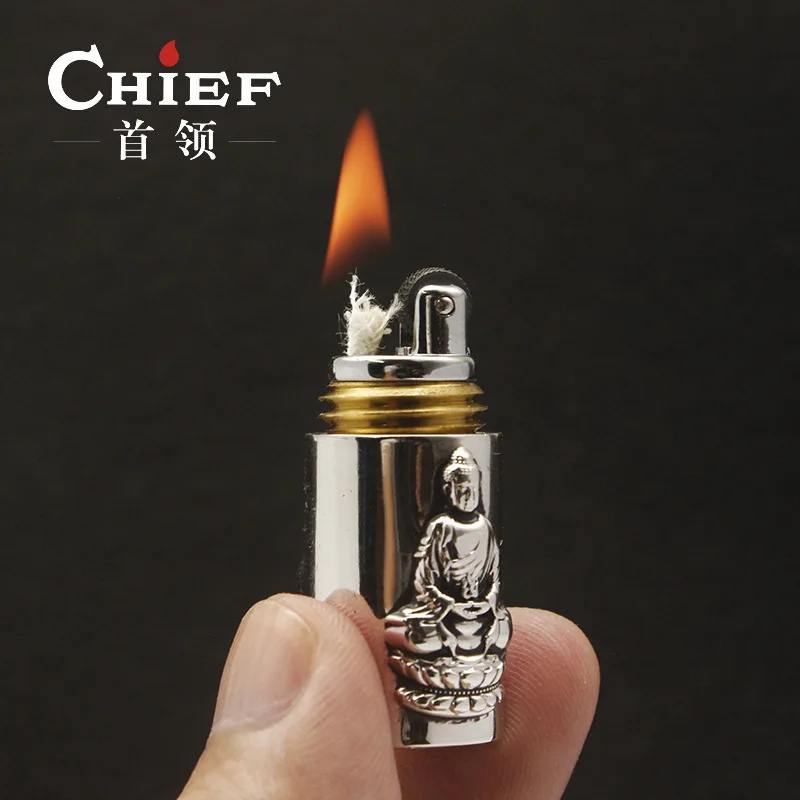 

2020 New CHIEF Buddhist Necklace Lighter Compact Mini Kerosene Oil Pendant Hanging Flint Lighter Faith Accessories Man Gift
