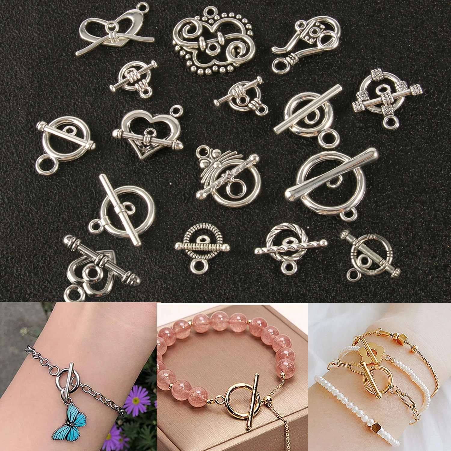 

Alloy Tibetan Silver Color Plated Toggle OT Clasps Round Heart DIY Bracelet Necklace End Clasp Connector Jewelry Making Supply