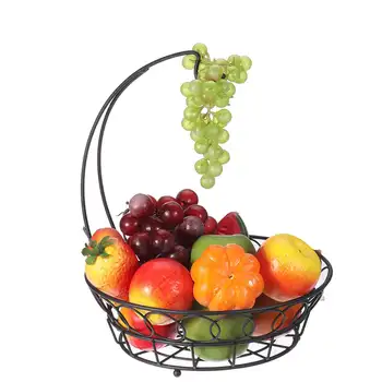 

2 in 1 Banana Hanger Fruit Bowl Metal Iron Holder Storage Basket Stand Hook Home Kitchen Storage Bowl Fruit Plates Display Rack