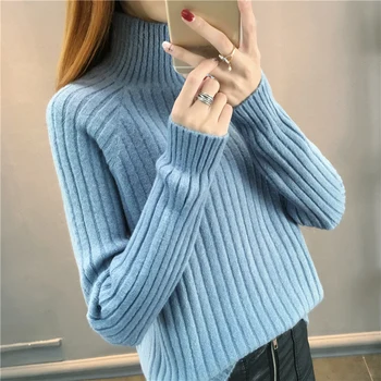 

2020 new short Korean half high collar loose sweater women's Pullover long sleeve knitwear bottoming sweater women's fashion