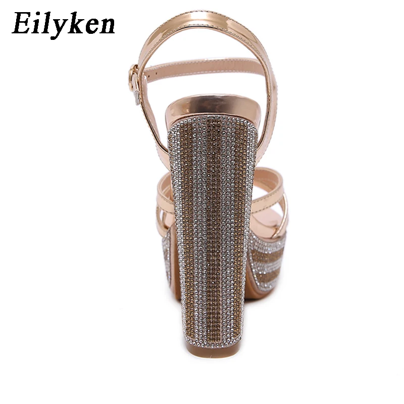 Eilyken новый дизайн стразы с кристаллами платформа толстый каблук женские сандалии