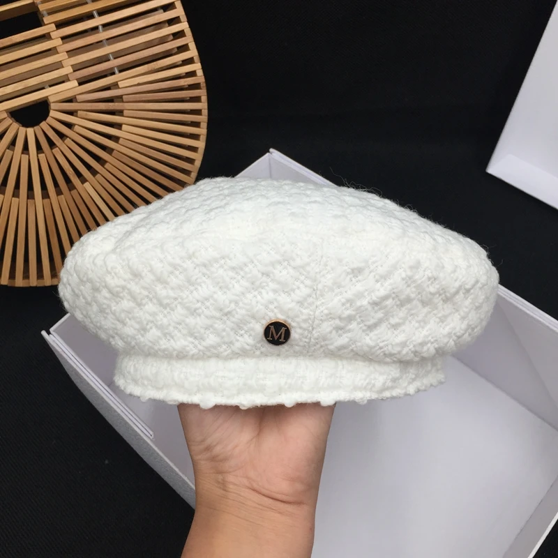 Tanie Wczesna jesień nowy mały słodki wiatr tweed dzianiny beret kobiet gwiazdy wziąć han edycja do topienia malarz ośmioboczna czapka