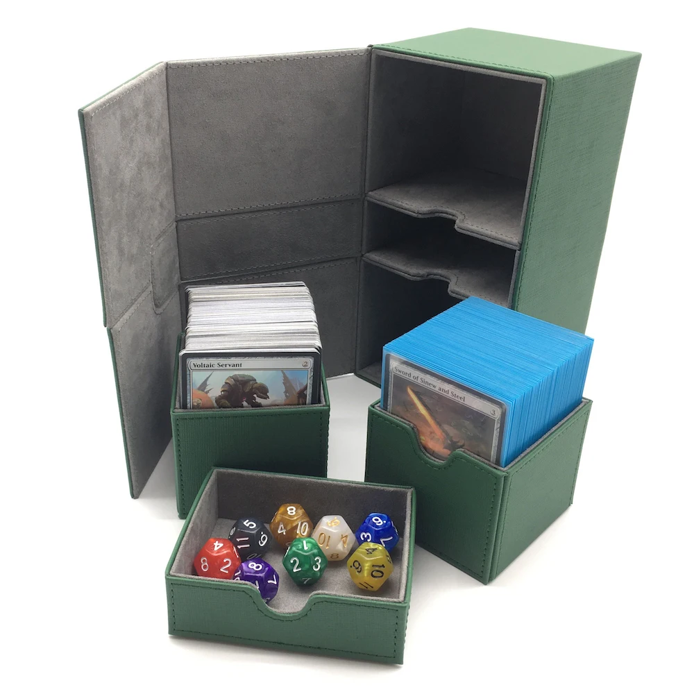Большой размер Mtg Pokenmon Yugioh Deck Box чехол для карт чехол для настольной игры коробка для карт: черный и зеленый цвет