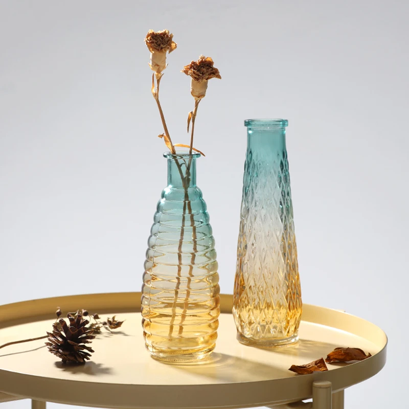 European Hipster Embossed Transparent Glass Vase Home Decoration Vases for Homes Flowers Wedding Decoratio 2