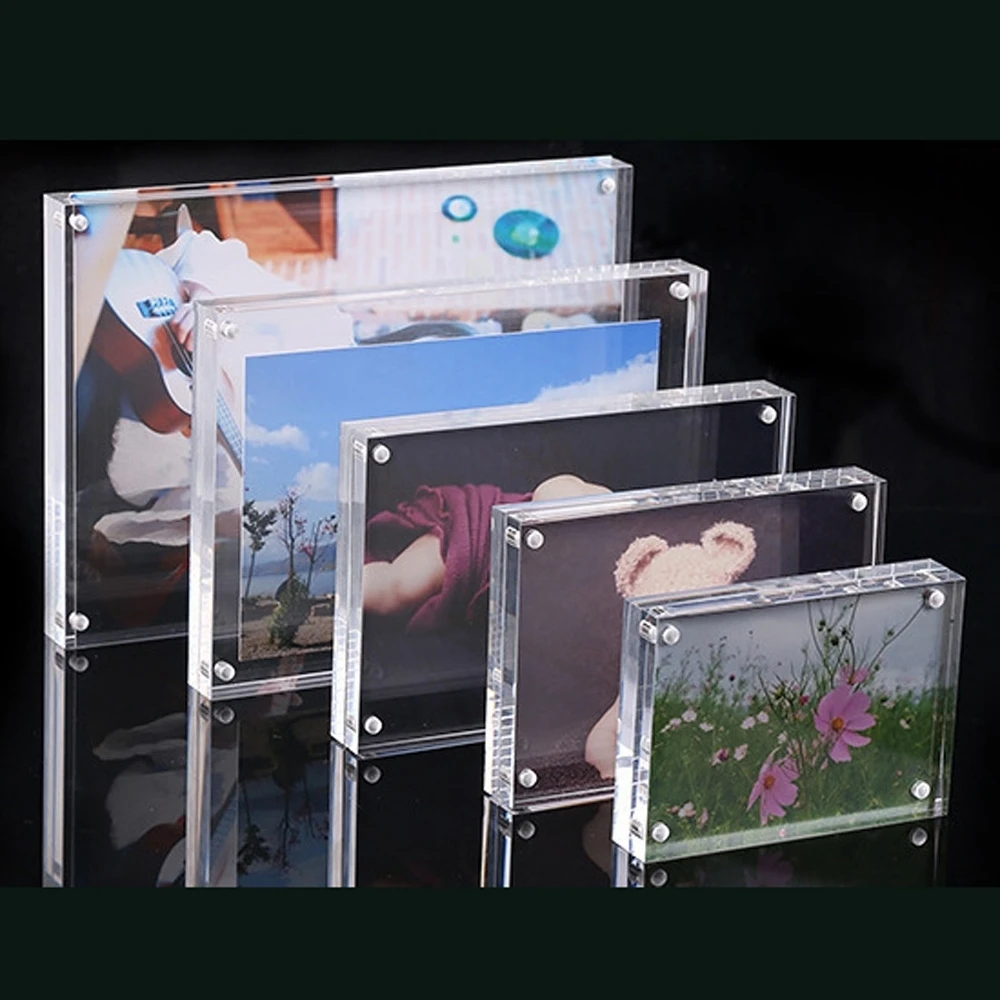 Free Standing Double Sided Display Clear Acrylic Perspex Magnet Photo Block  Frames - Frame - AliExpress