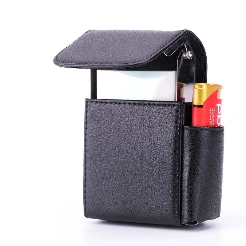 Portable PU Leather Cigarette Case Cover Gas Lighter Holder Box Waist