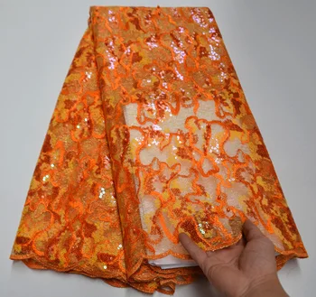 

2020 New Nigerian Sequins Lace Fabrics High Quality French Tulle Net Laces Fabric Wedding African Tulle Lace 5 Yards F5874