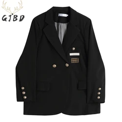 Primavera feminino blazer manga longa preto senso de alta classe chique design coreano moda casual baggy escritório senhoras tops casaco