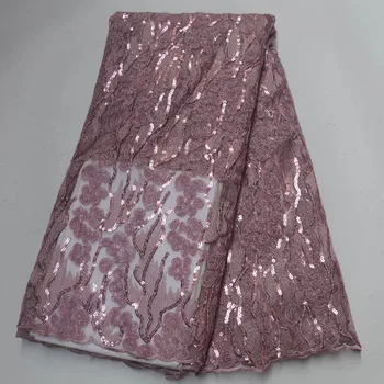 

Wholesale 2019 High Quality Sequins Lace Fabric African Guipure Swiss Lace Nigerian Embroidery Tulle Mesh Lace Fabric For Women