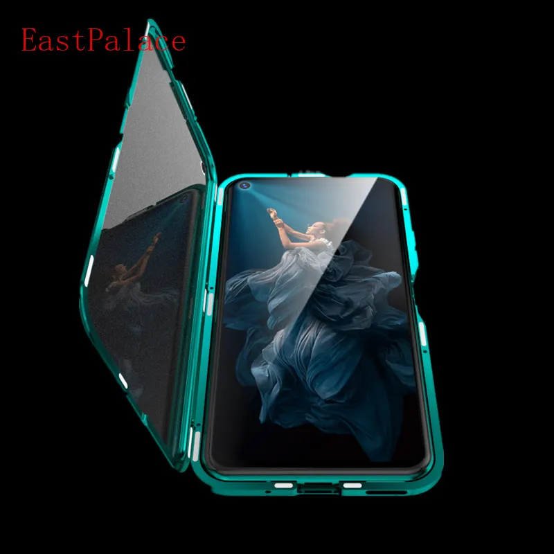 

Magnetic Tempered Glass Metal Bumper Phone Case for Huawei Honor 10 V10 8X 9X Player Protective Cover Luxury Designer 7colors