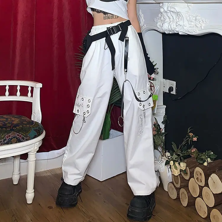 HOUZHOU Punk Pants for Women 2020 Fashion Chain Wide Leg Pants Black Hip Hop Cargo Pants Women Hippie Trousers Women Streetwear HOUZHOU Punk Pants for Women 2020 Fashion Chain Wide Leg Pants Black Hip Hop Cargo Pants Women Hippie Trousers Women Streetwear