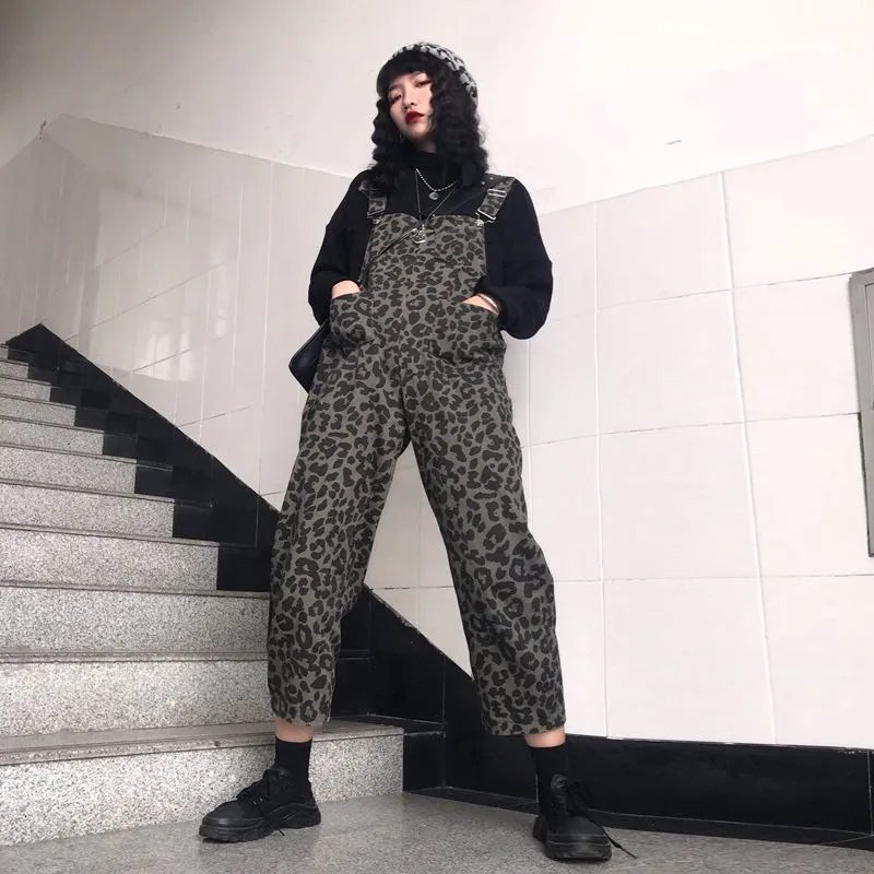 Neploe/Винтажный женский леопардовый комбинезон в стиле хип-хоп Harajuku, подтяжки в стиле ретро, сексуальная одежда для девочек Harajuku, стиль сафари, 53676
