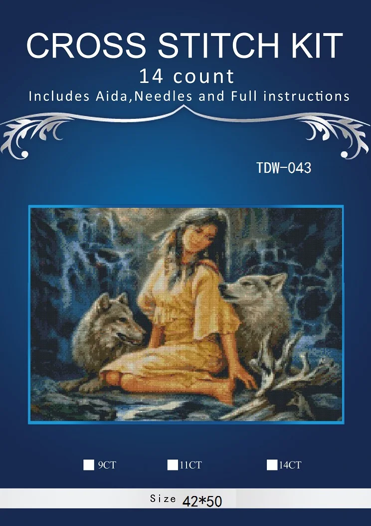 

Embroidery Counted Cross Stitch Kits Needlework - Crafts 14 ct DMC DIY Arts Handmade Decor - wolf and girl