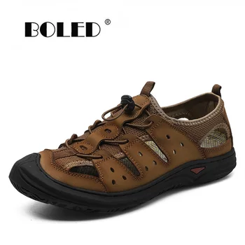 

Fashion Hard-Wearing Men Sandals Quality Genuine Leather Beach Sandals Comfort Outdoor Summer Shoes Men