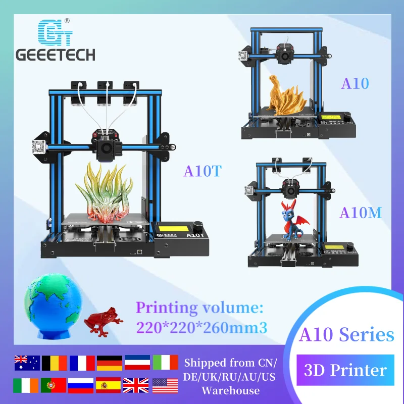 

3D-принтер GEEETECH A10M/A10T 2 в 1 Out и 3 в 1 Out, бесшумная печать, высокая точность, сенсорный экран FDM