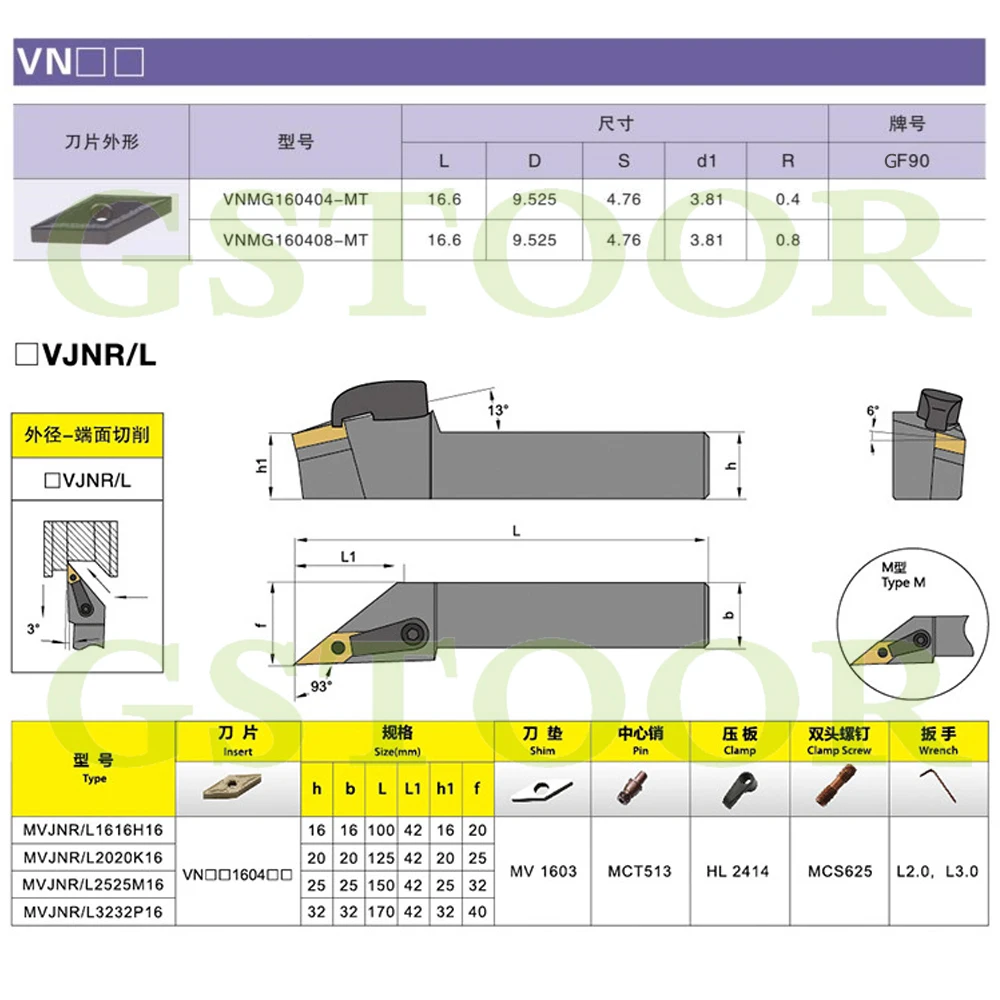 10PCS VNMG160408 TM carbide insert +1pc MVJNR2020K16 MVJNR2525M16 MVJNR1616K16 CNC Lathe Turnning cutter toolholder bit holder