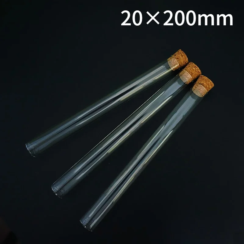 5pcs/lot 20x200mm Unique Transparent Lab Glass Test Tube With Cork Stoppers Flat Bottom Labware Supplies | Канцтовары для офиса и