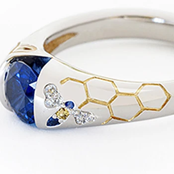 

Huitan Unique New Arrival Silver Color Ring Gold Color Stylish Pattern Wedding Bridal Ring Solitaire Blue Zircon Women Jewelry