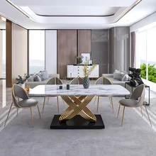 Dining-Tables Marble Stainless-Steel Luxury Light Modern Golden Creative Simple