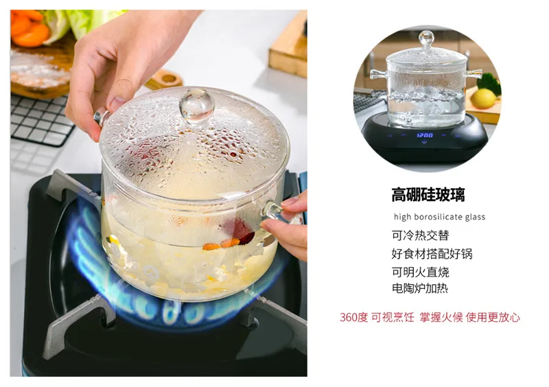 Wholesale Borosilicate Heat-Resistant Glass Pot High-temperature Resistant Thick Cooking Pot Household Vegetable Salad Bowl Tran