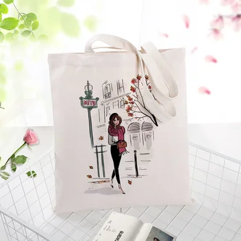

Daily Life Pattern Handbag Canvas Tote Bag Custom Print Logo Text DIY Eco Reusable Shopping Bag Recycle Daily Use