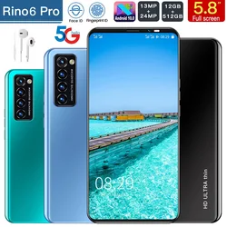 Rino6 Pro Smartphones Global Version 12GB+512GB 4800mah 5.8 Inch HD Camera Cellphone 1440*3200 5G Android 10.0 Mobile Phones