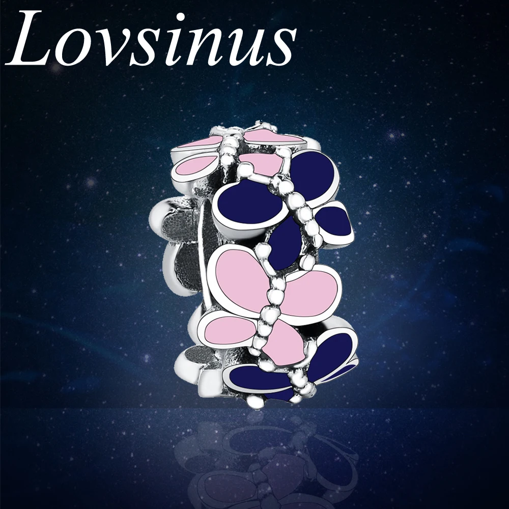 

2019 Authentic Collection Fit Original Pandora Charm Bracelet Jewelry Making 925 Sterling Silver Enamel Butterfly Spacer Beads
