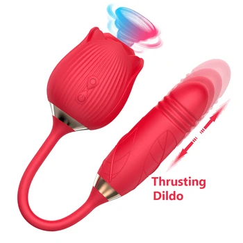Rose Dildo Thrusting Vibrator Nipple Sucker Oral Licking Tongue Adult Female Clitoris Stimulation Powerful Sex Toys for Women 1