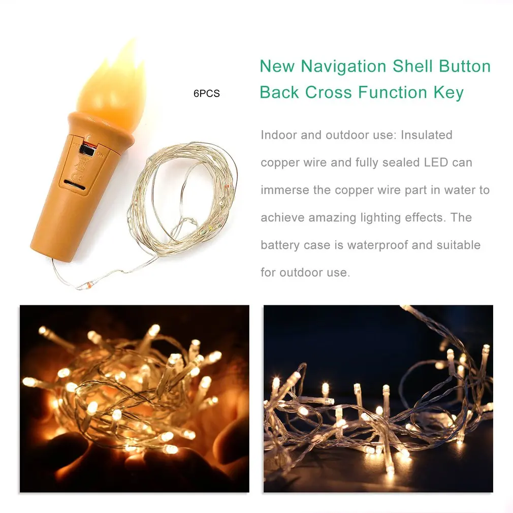 6 шт./компл. 2 м 20 светодиодный лампы в форме свечи вино Форма; топ с рисунком бутылки для напитков и Натуральная пробка строка светильник на День святого Валентина Свадебные украшения светильник