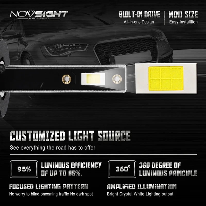 Novsight 60 Вт 10000LM 6000K светодиодный H11 H4 H7 H1 H3 9005 9006 автомобильный светильник HB2 Hi/короче спереди и длиннее сзади) HB3 HB4 светодиодный головной светильник помощи при парковке лампы Авто Lmaps