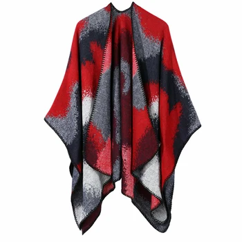 

Elegant Poncho Casual Fashion Color Block Daily Wrap Autumn Winter Women Cape Keep Warm Cloak Artificial Fleece Front Open
