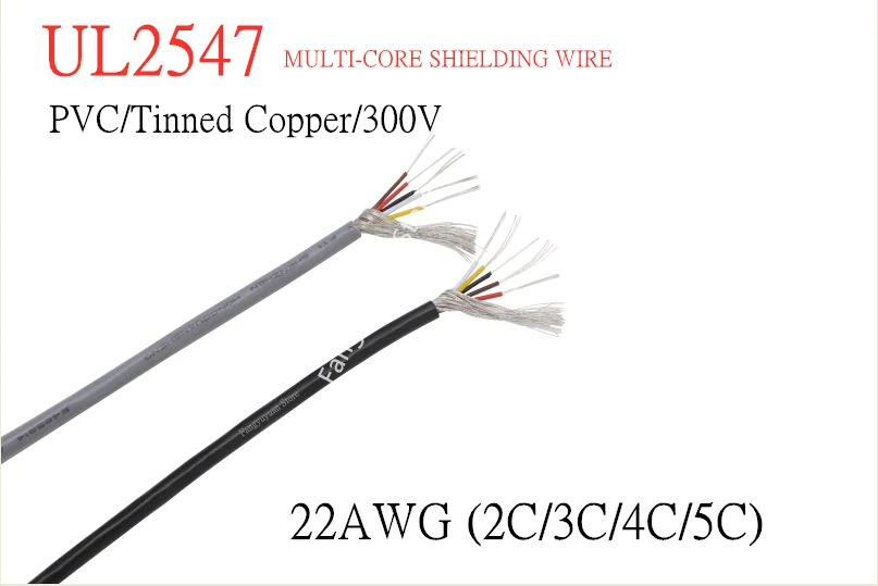 

1M UL2547 22AWG Shielded Wire Signal Cable 2 3 4 5 Cores PVC Insulated Channel Audio Headphone Copper Control Shielding Wire