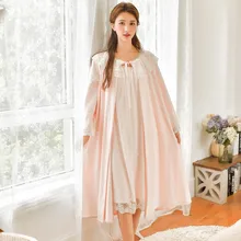 Зимний толстый Бархатный комплект из 2 предметов для женщин, длинный рукав, кружево, винтажная свободная Пижама принцессы, длинный халат, домашняя одежда