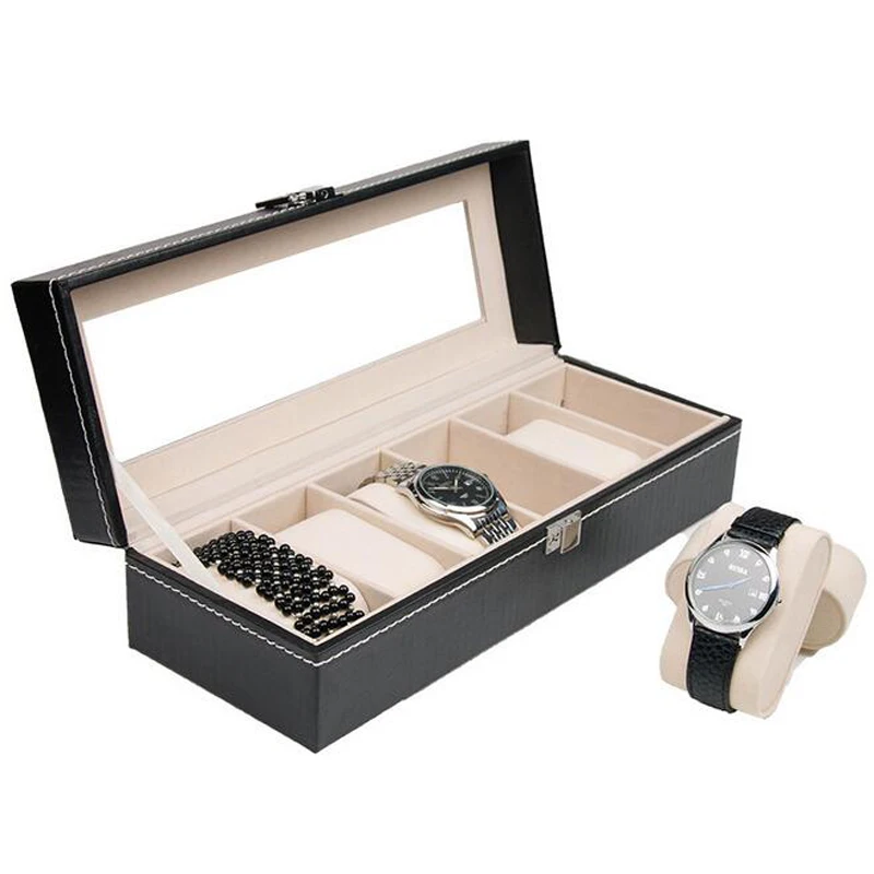 Factory Price PU 6 Grids Leather Watch Box Fashion Style For Convenient Travel Storage Jewelry Watch Collector Cases Organizer high level luxury pu 12 grids leather watch box fashion style for convenient travel storage jewelry watch cases organizer box