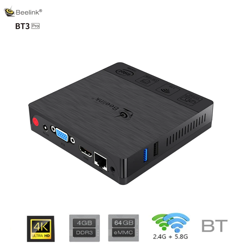

Beelink BT3 Pro Mini PC Win 10 Intel Atom X5-Z8350 4GB DDR3 64GB 2.4+5.8GHz WiFi Bluetooth 4.0 Ethernet 1000Mbps