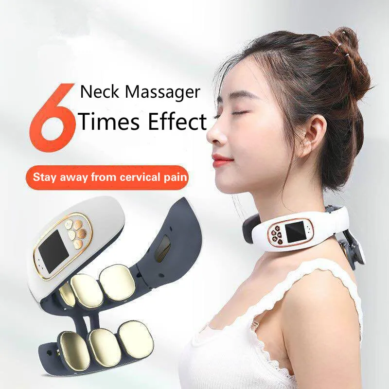 6 Head Neck Massager Intelligent Wireless Cervical Massager Infrared Heating 360° Vibration Massage Health-Care Pain Relief