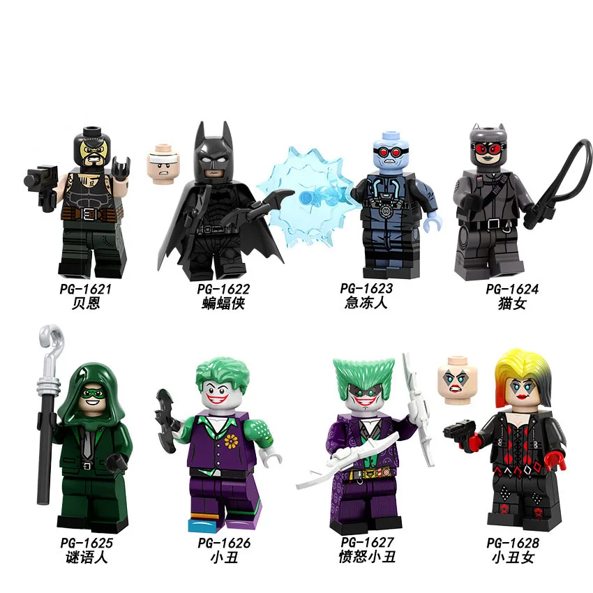 

PG8186 8PCS Set Building Blocks Super Heroes Bricks Girl Joker Bane Catman Batman Riddle Clown Figures For Children Doll Toys
