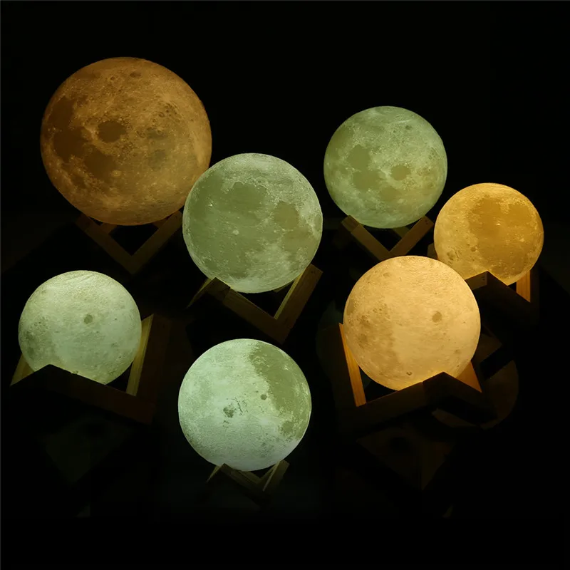 

New 3D Print Moon Night Light Dimmable LED Night Lights 15CM 18CM 20CM Rechargeable Moon Lamp 2 Color Change Touch Switch