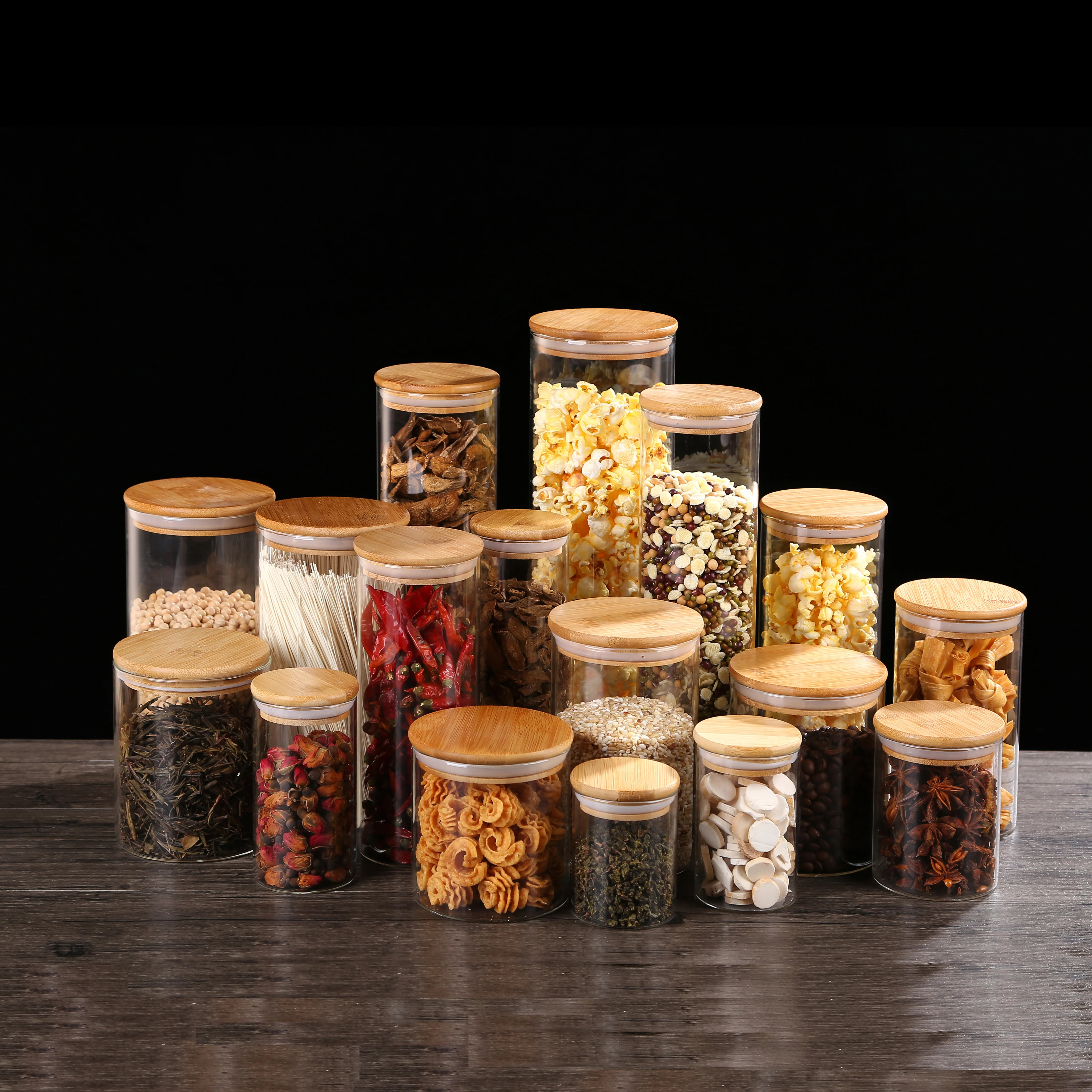 Home Kitchen Mason Organizer Sealed Glass Storage Jars With Bamboo Lid For Food Noodles Coffee Candy Bean Nut Bottle Container | Дом и сад