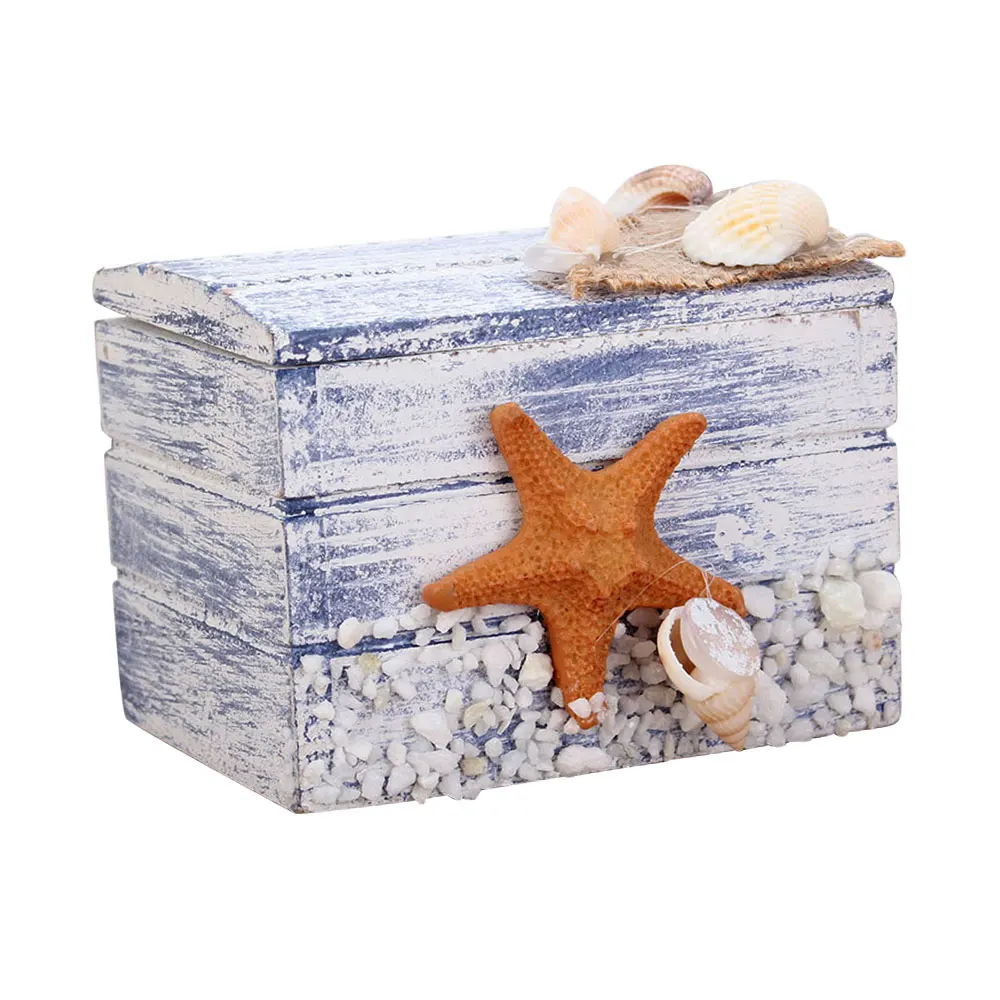 Jewelry Storage Box Mini Home Colorful Jewellery Storage Case Sailboat Pattern Wood Craft - Цвет: Черный